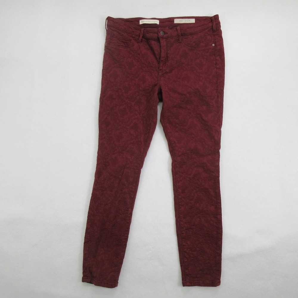 Pilcro and the Letterpress Womens Jeans 32 Red Floral Skinny Stretch